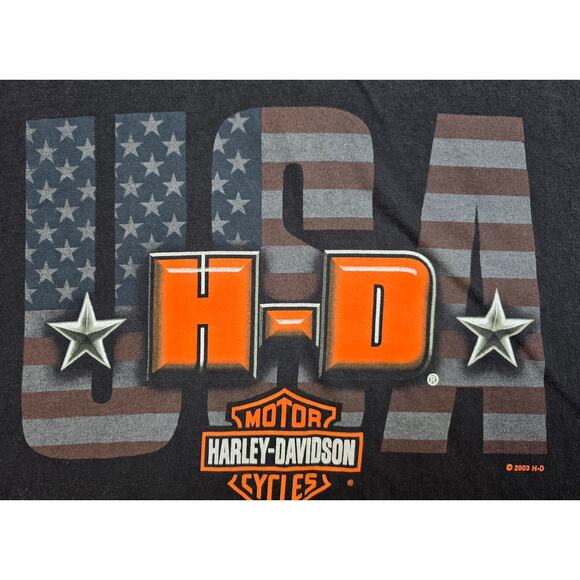 Harley Davidson Mens 4X Black T Shirt USA Salina Kansas 2003 Stars‎ Stripes - Picture 2 of 7